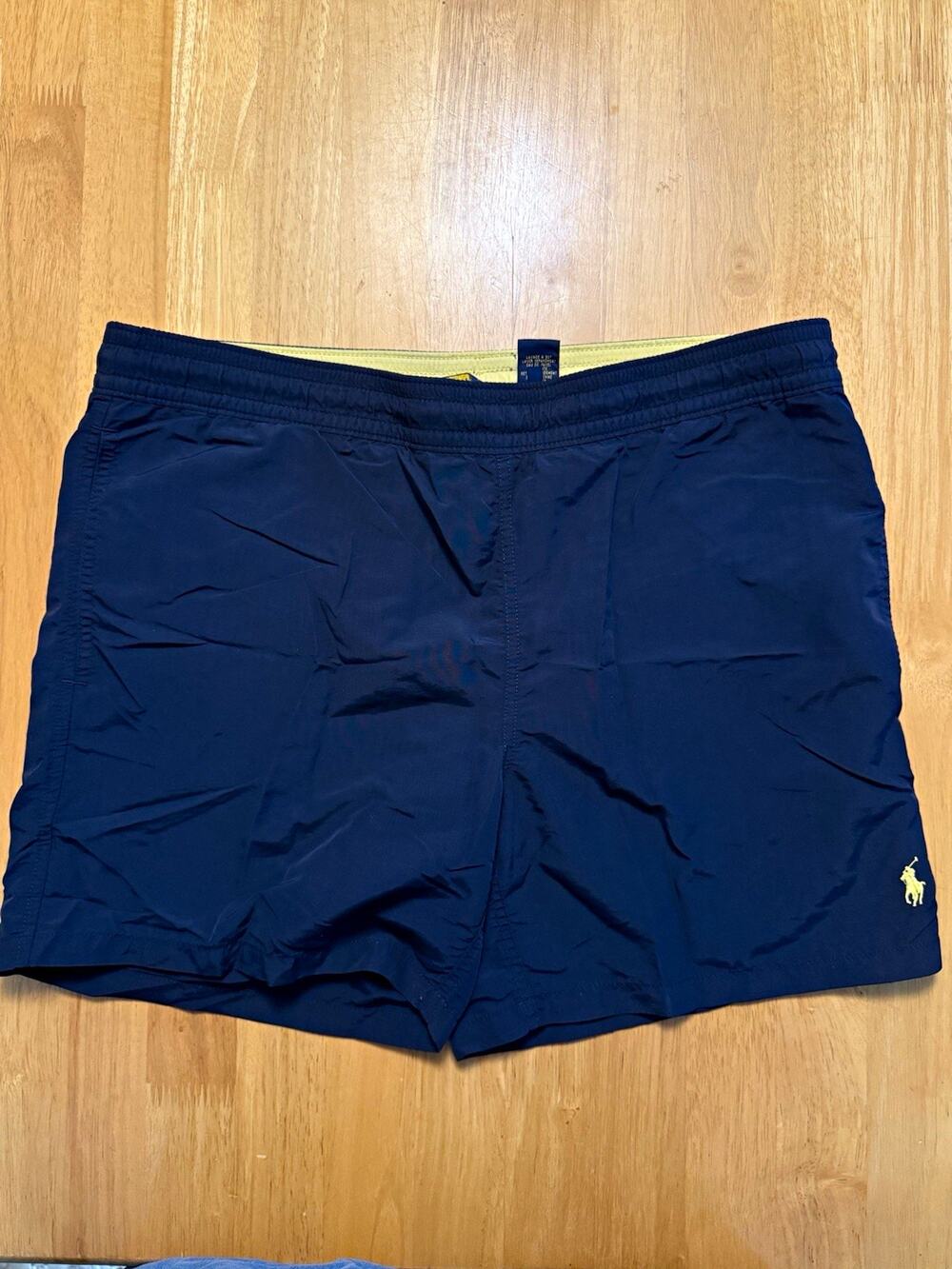 Polo Ralph Lauren Swim Trunks Mens M Navy Yellow Pony Vintage Taiwan Lined